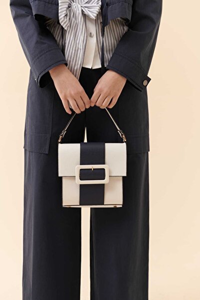 Roman Tokalı Kadın Çanta Lacivert - Beyaz Y2281404_395