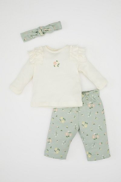 DeFacto Baby Mädchen Blumen Langarm T-Shirt Unten Haarband 3 Stück Set D4112a524wn