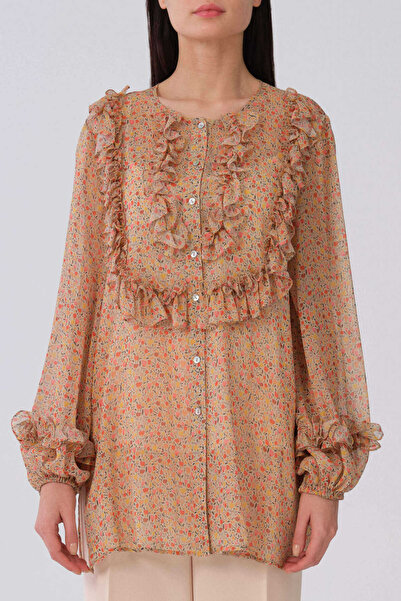 Roman Önü Fırfırlı Çiçek Desenli Bluz Standart Renk Y2113035_089