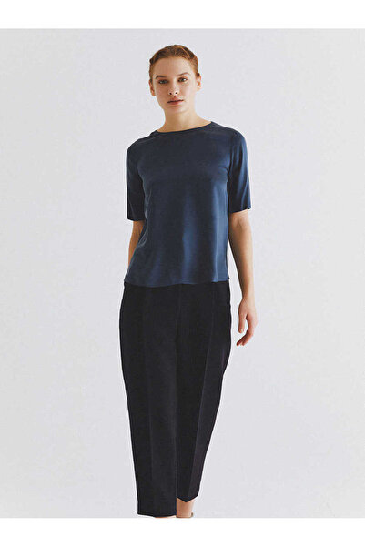Roman %100 İpek Yarım Kol Bluz Lacivert K2013117_015