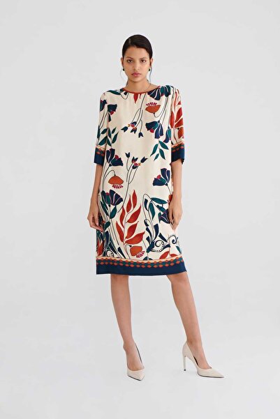 Roman Çiçek Desenli Günlük Elbise Standart Renk K2311032_089