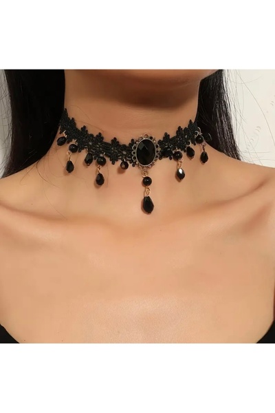 PİRAMİGO Gotik Punk Esintili Siyah Dantel Gerdanlık Kolye