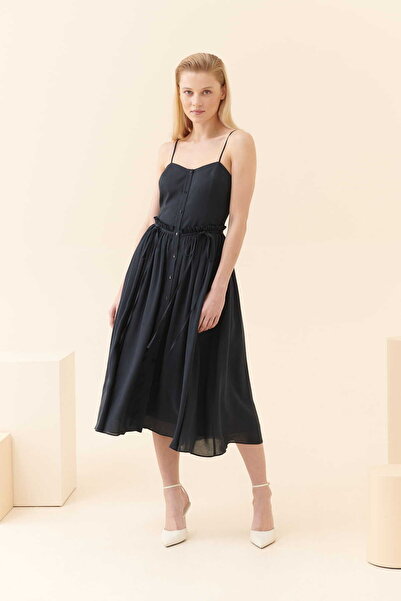 Roman Askılı Midi Boy Elbise Lacivert Y2311084_015