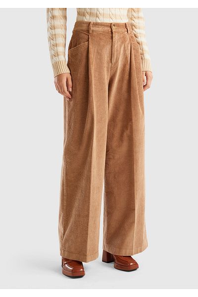 United Colors of Benetton Pantaloni largi din catifea plisați de damă