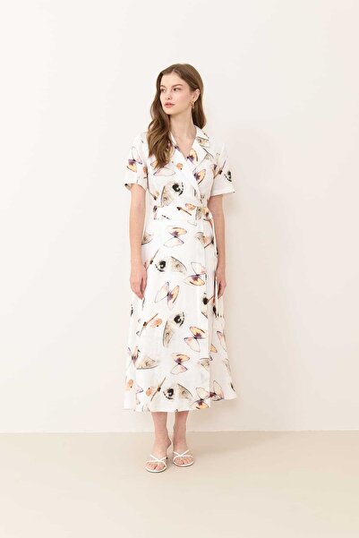 Roman Kruvaze Midi Boy Keten Elbise Standart Renk Y2411063_089