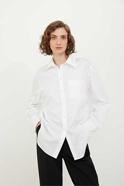 Roman Boyfriend Lycre Poplin Gömlek Beyaz K2413524_002