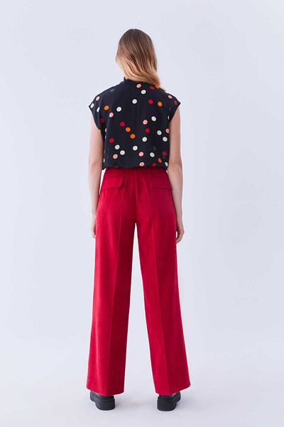Roman Wide Leg Velvet Women's Trousers Red K2112034_006