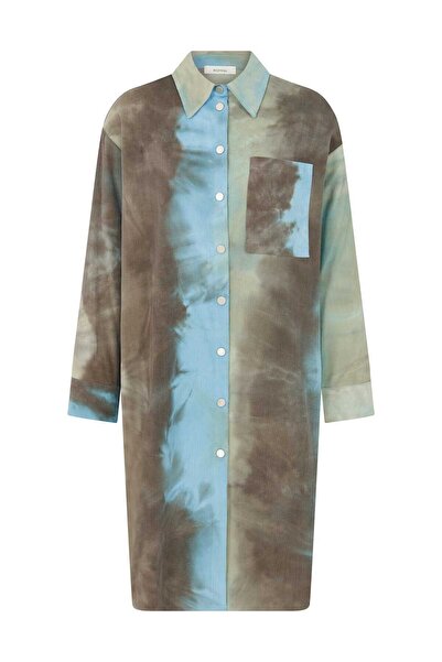 Roman Renkli Midi Boy Elbise Turkuaz-Kahve K2211029_203