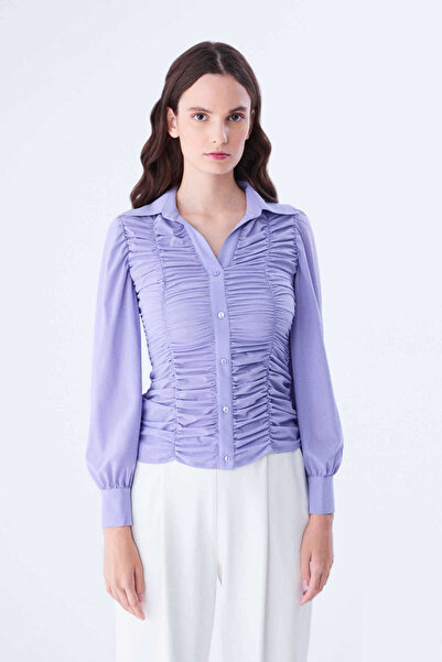 Roman Büzgü Detaylı Kadın Gömlek Lila K2113538_017