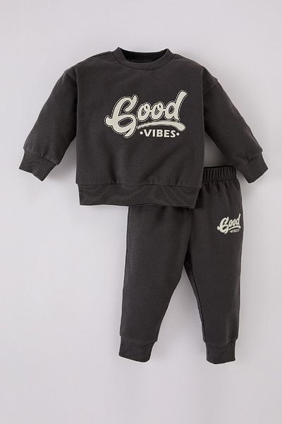DeFacto 2-Piece Set with Crew Neck Printed Sweatshirt and Elastic Sweatpants for Baby Boy - D0724A524Wn