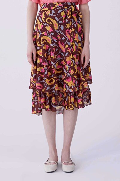 Roman Volanlı Floral Desen Uzun Etek Standart Renk Y2169174_089