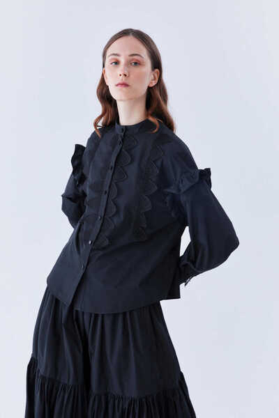 Roman Dantel Detaylı Kadın Gömlek Siyah K2213561_001