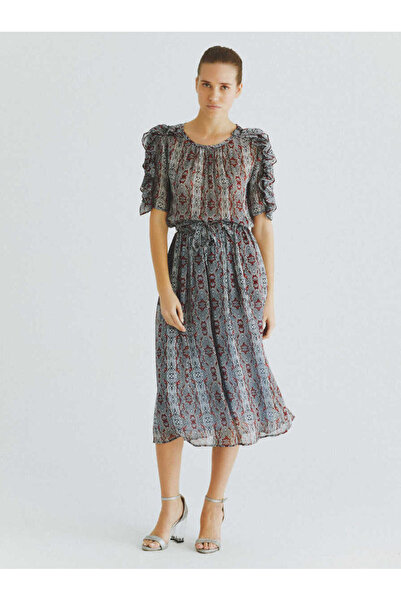 Roman Kolları Volanlı Şifon Elbise Standart Renk K2011097_089