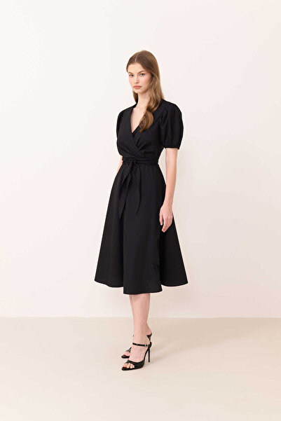 Roman Balon Kol Poplin Elbise Siyah Y2411030_001