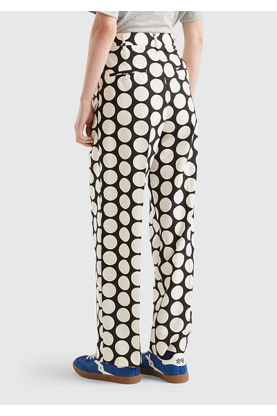 United Colors of Benetton Women's Black and White Polyviscose Polka Dot Wide Leg Pants