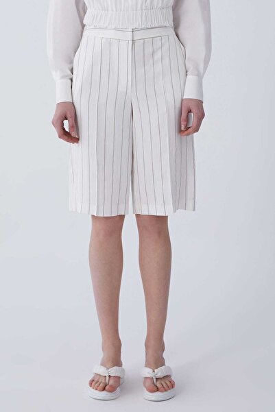 Roman Gri Çizgili Kısa Kadın Pantolon Ekru Y2112043_049