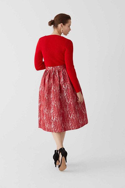 Roman Patterned Fluffy Skirt Red-white K2015072_129