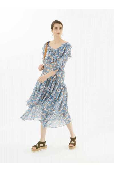 Roman Çiçek Desenli Elbise Mavi Y9911016_036