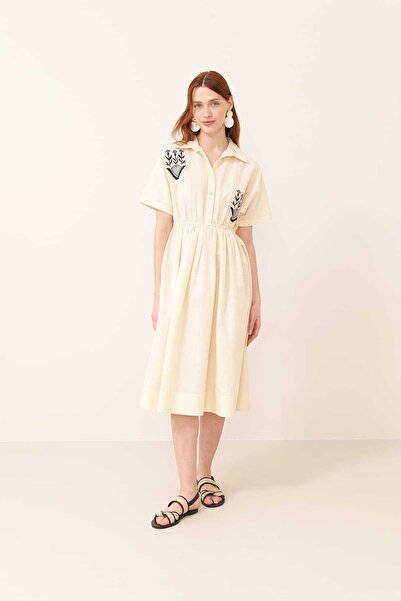 Roman İşleme Detaylı Gömlek Elbise Standart Renk Y2463105_089