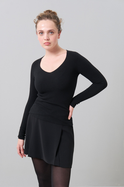 Roman Basic V Yaka Ripli Triko Siyah K2471026_001