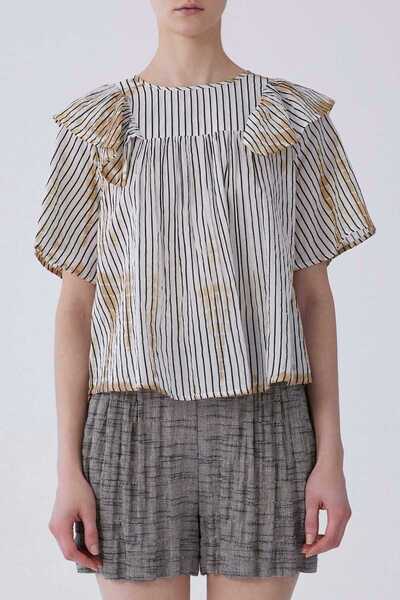 Roman Kolu Volanlı Çizgili Kadın Bluz Standart Renk Y2169186_089