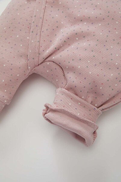 DeFacto Purple Polka Dot Corduroy Jumpsuit for Newborn Baby Girl - Long Sleeve, Button, Snap D2720A524Au