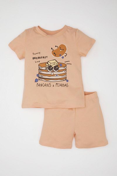 DeFacto Baby Boy Pajama Set Combed Cotton Printed Short Sleeve Top Shorts C3534A524Hs