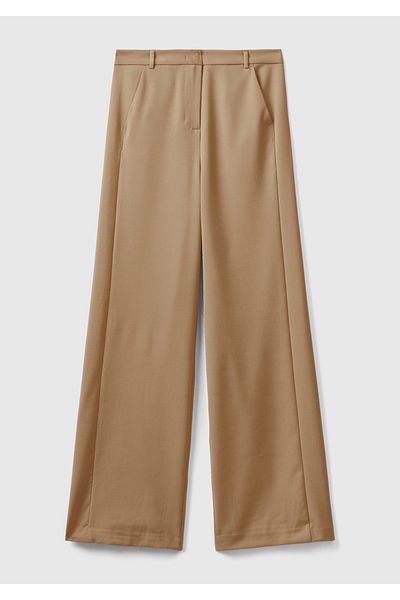 United Colors of Benetton Women's Tan Polyviscose Regular Fit Straight Leg Pants