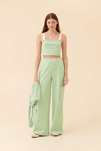 Roman Yanları Cepli Geniş Paça Pantolon Yeşil Y2322013_012