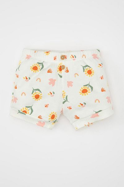 DeFacto Set aus kurzärmligem T-Shirt und Shorts mit geripptem Camisole-Blumenmuster für Babys – C8788a524sm