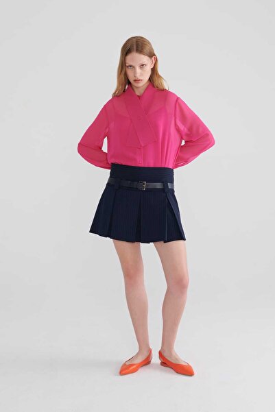 Roman Çizgili Mini Etek Lacivert K2315037_015