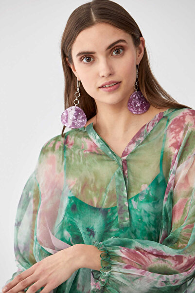 Roman Desenli İpek Bluz Standart Renk Y2013076_089