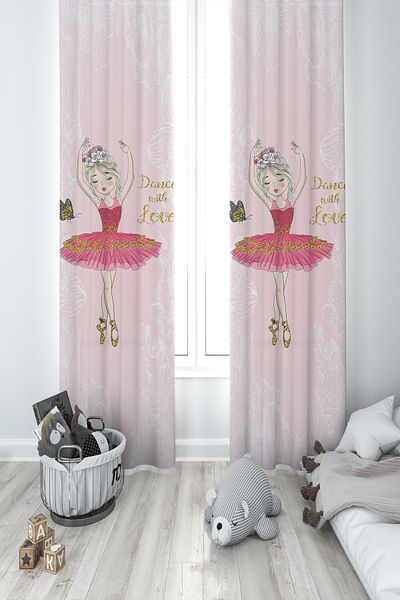 BAMBAŞKA MODA Baby and Children's Room Butterfly Ballerina Girl Pattern 2 Wings Background Curtain Ybp-8257