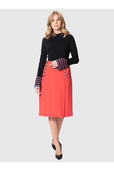 Roman 100% Wool Button Detailed Skirt Red K 1815049 _006