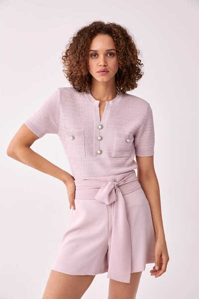 Roman Bel Detaylı Kadın Şort Pudra Y2012604_055