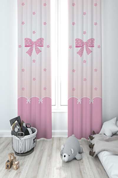BAMBAŞKA MODA Рожева стрічка з зірковим візерунком, 2-крила завіса - Дитяча т...
