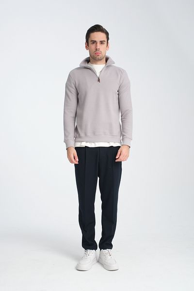 Frappoli Φούτερ Unisex Regular Fit Βαμβακερό κυψελωτό πλεκτό με μισό φερμουάρ με γιακά