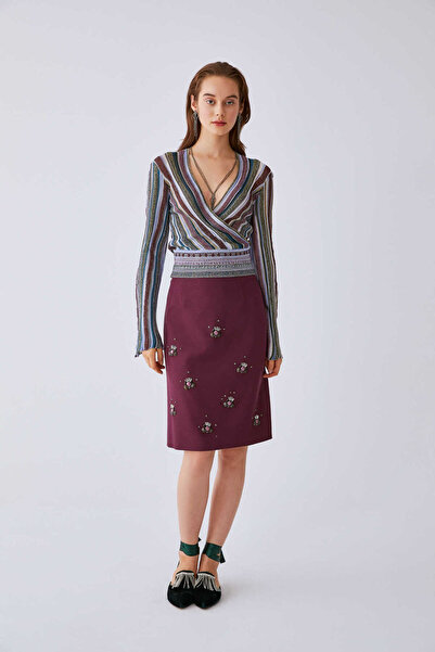 Roman Taş İşlemeli Kalem Etek Mürdüm K2015115_007