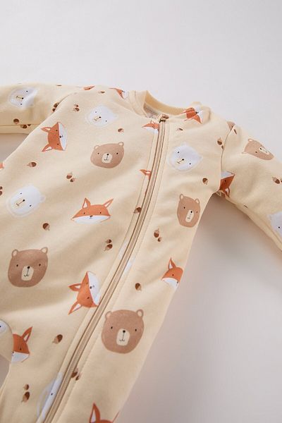 DeFacto Baby Boy Newborn Animal Print Zipped Long Sleeve Jumpsuit D6023A524Wn
