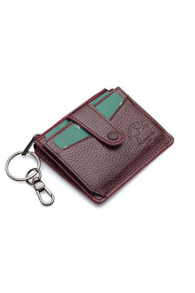 Westpolo Suport pentru carduri unisex roșu Claret - piele naturală, cu breloc, suport pentru carduri TRY114