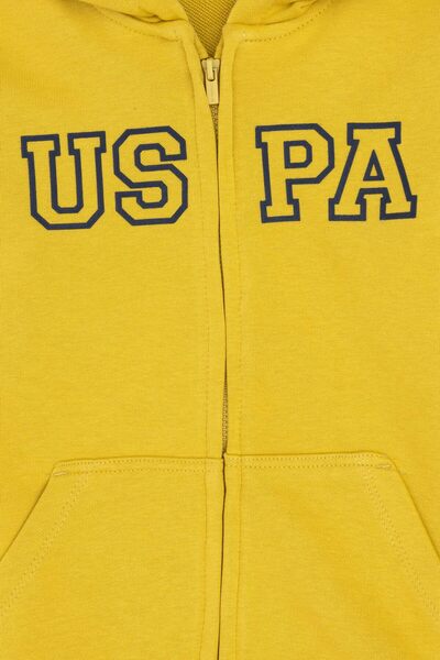 U.S. Polo Assn. Erkek Çocuk Fermuarlı Kapüşonlu Basic Sarı Sweatshirt 50293472-VR094