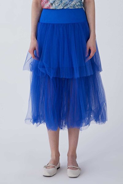 Roman Tül Uzun Etek Saks Y2115083_021