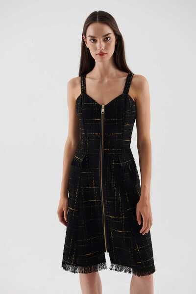 Roman Fermuarlı Çizgili Günlük Elbise Standart Renk K2311018_089