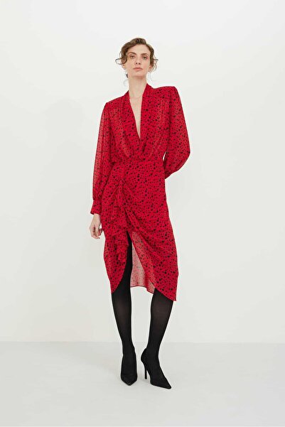 Roman Puan Baskılı Şifon Empirme Asimetrik Elbise Standart Renk K2411003_089