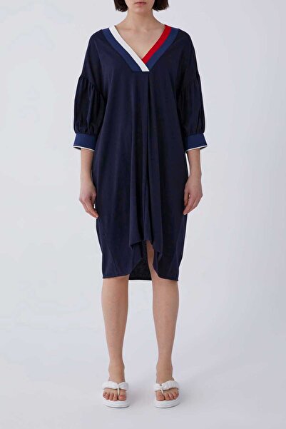 Roman V Yaka Truvakar Kol Penye Elbise Lacivert Y2154903_015