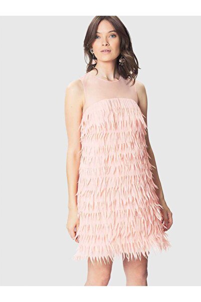 Roman Askılı Püsküllü Mini Elbise Pembe K1811089_038