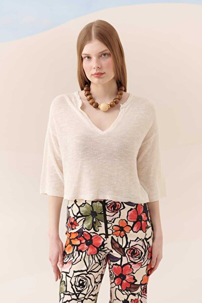 Roman Yakası Açık Triko Kemik Y2372008_019