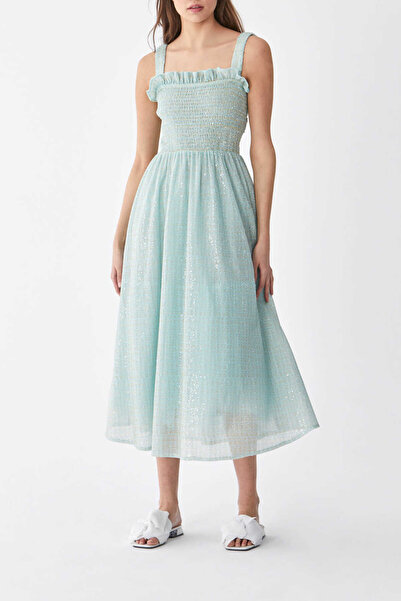 Roman Sırt Detaylı Midi Boy Elbise Mint Y2111328_097