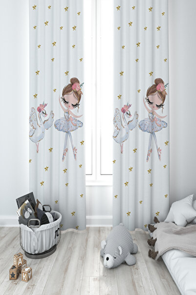 BAMBAŞKA MODA ДИТЯЧА ТА ДИТЯЧА КІМНАТА 2-крила завіса з малюнком балерини та ...