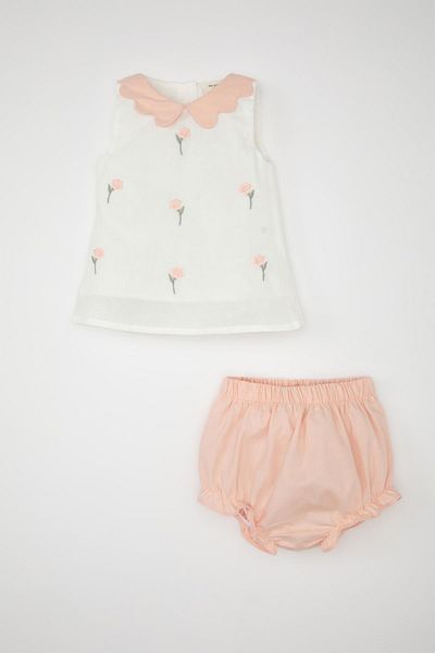 DeFacto Besticktes Leinen-Set für Babys – Set aus ärmelloser Bluse und Höschen C5097a524sm